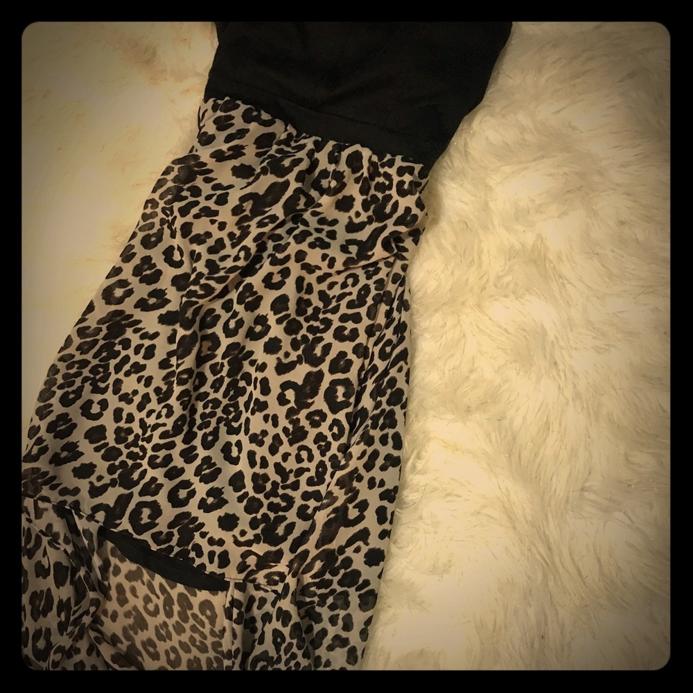 Strapless leopard detail hi-low dress